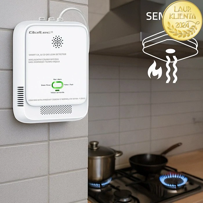 *Qoltec 52578 Detektor úniku zemního plynu (CH4) a oxidu uhelnatého (CO) | Certifikovaný senzor | Životnost 5 let
