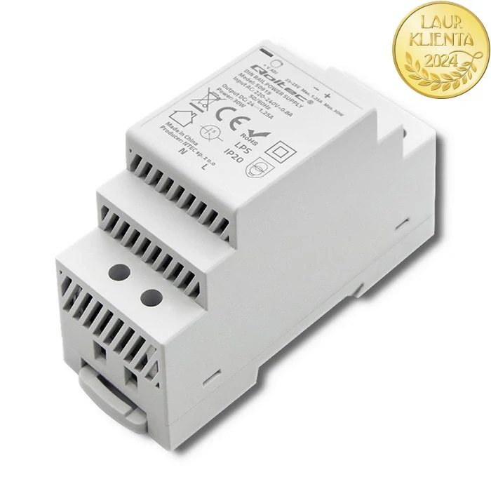 Qoltec 50919 – Průmyslový napájecí zdroj na DIN lištu 30 W / 24 V / 1,25 A / Šedý