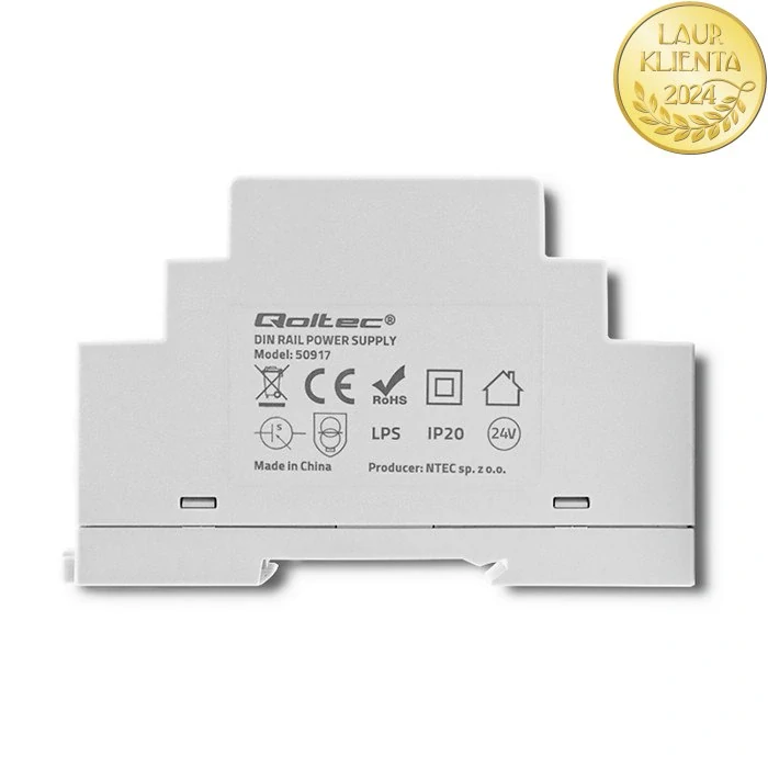 Qoltec 50917 – Průmyslový napájecí zdroj na DIN lištu 15 W / 24 V / 0,625 A / Šedý