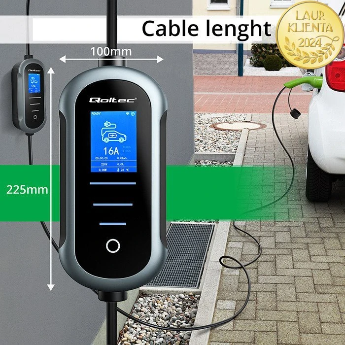*Qoltec 52436 Mobilní nabíječka Qoltec 2 v 1 Typ 2 – 11kW | 400 V | Wi-Fi | TUYA | SMART LIFE | Nastavitelný proud | 5 m kabel
