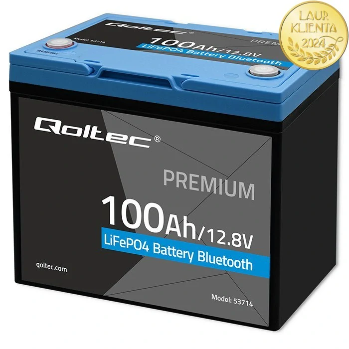 *Qoltec 53714 LiFePO4 lithiová železná fosfátová baterie | 12,8V | 100Ah | 1280 Wh | Bluetooth | BMS
