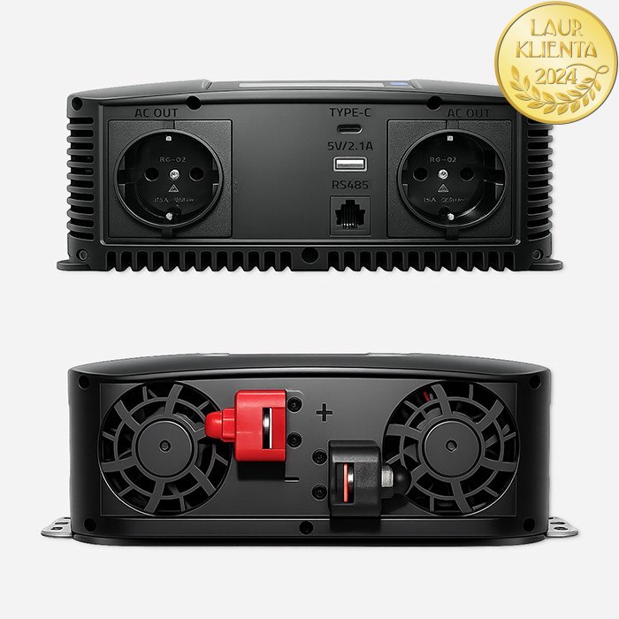 Qoltec 52690 Měnič napětí Qoltec 12V → 230V 1500W/3000W čistá sinusovka | LCD | USB | USB-C | pro LiFePO4 a AGM baterie