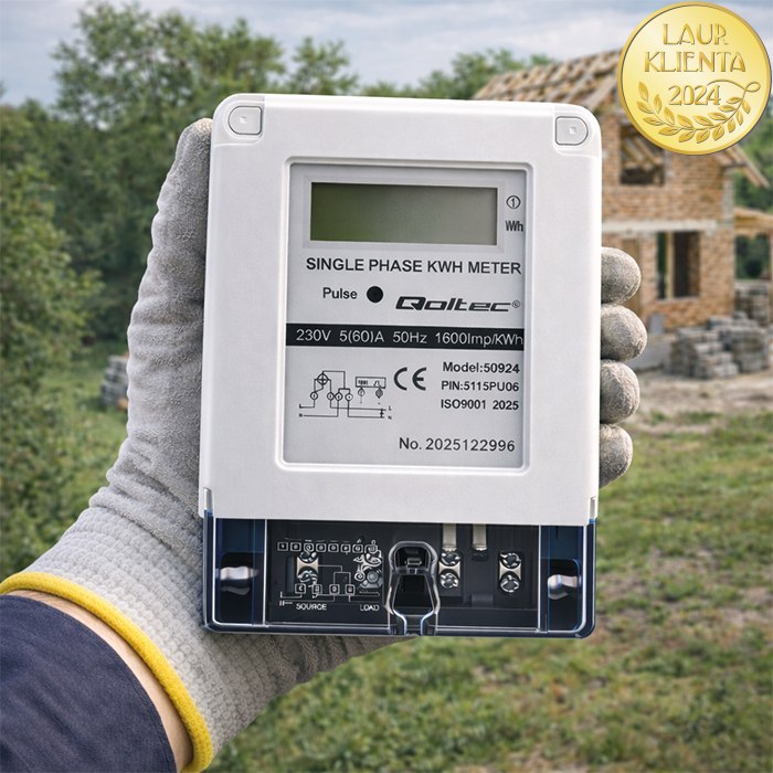 Qoltec 50924 Jednofázový digitální elektroměr 230V 5(60)A LCD | Měřič spotřeby elektrické energie na DIN lištu