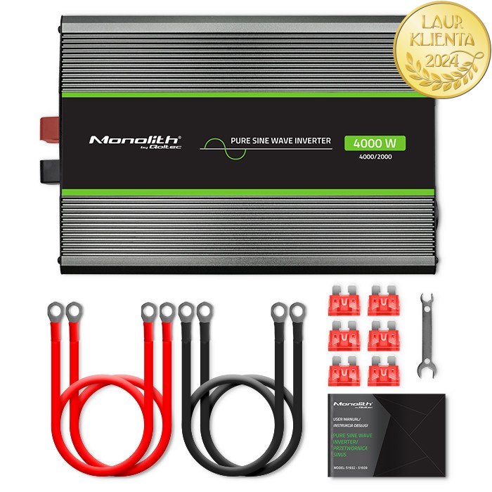 *Qoltec 51935 Měnič napětí 12V/230V 2000W (4000W) čistý sinus | Karavan, LiFePO4, solární systém.