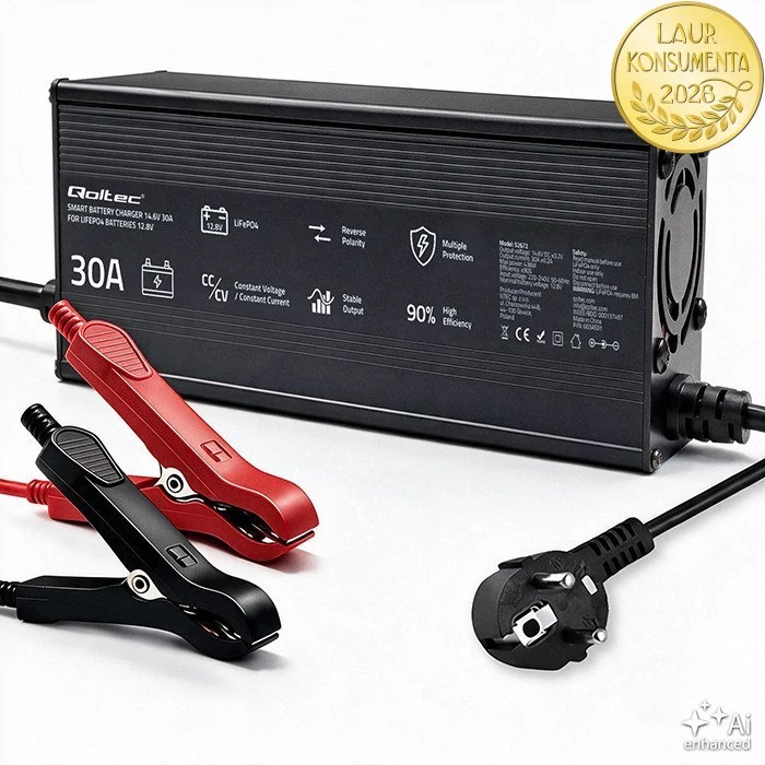 Qoltec 52672 Nabíječka LiFePO4 12V / 12,8V 30A 438W | CC/CV | PF 0,9 | LED