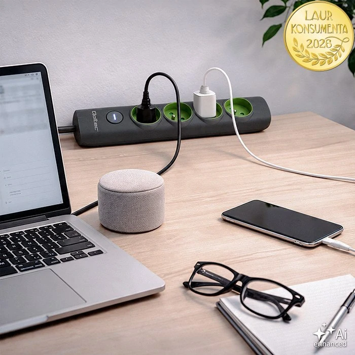 Qoltec 52760 prodlužovací přívod s vypínačem – 4 zásuvky s uzemněním, 1,8 m, 16 A / 3680 W