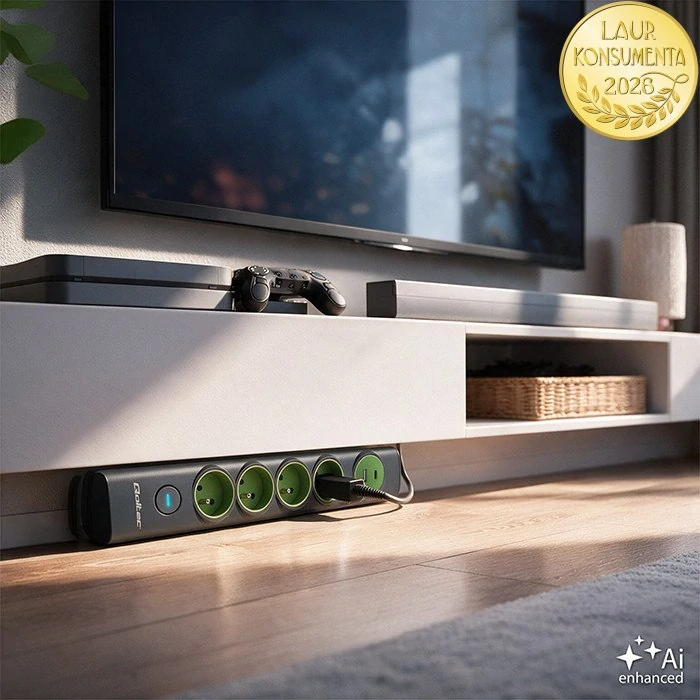 Qoltec 52762 přepěťová prodlužovací zásuvková lišta 6v1 – 4 zásuvky, USB-C 15W, USB-A 12W, 1,8 m