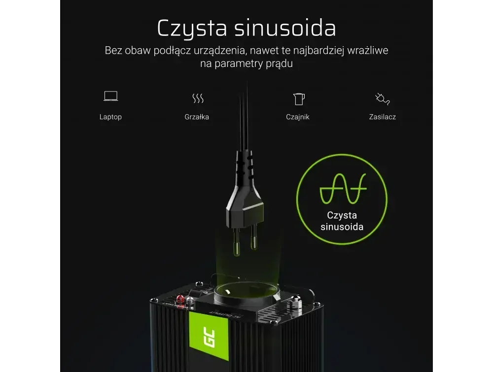 *Green Cell INV07 Měnič napětí s funkcí UPS z 12V na 230V s funkcí UPS, 300W/600W - čistý sinus, pro oběhová čerpadla