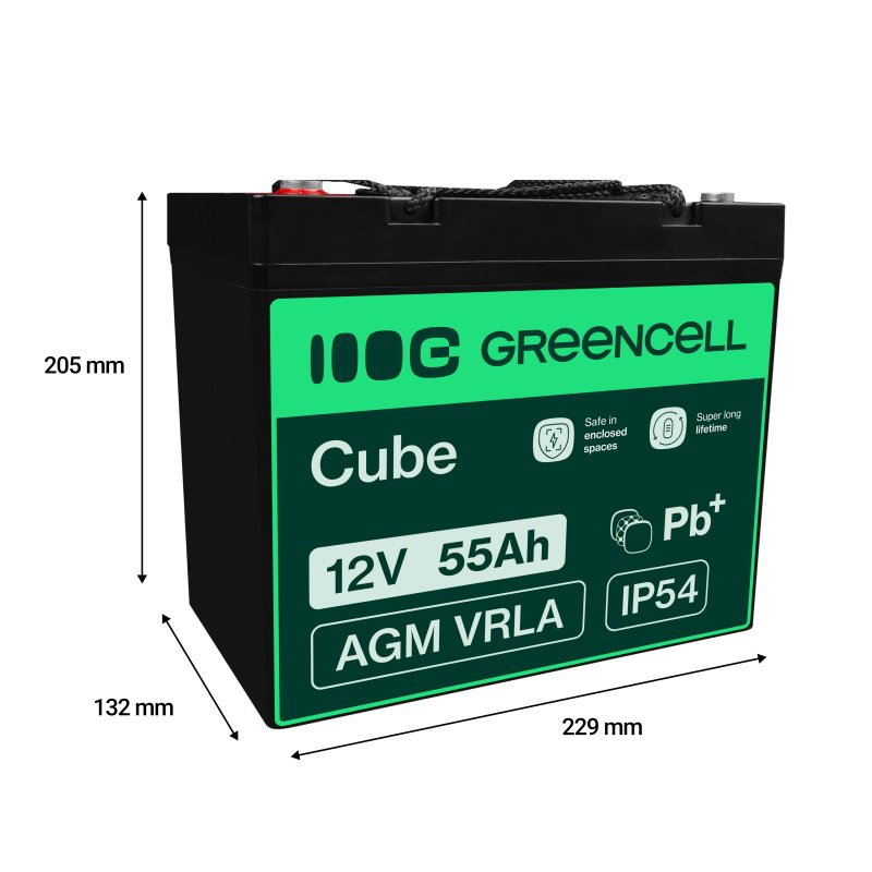 Green Cell AGM Baterie 12V 55Ah pro sekačku, člun nebo invalidní vozíky
