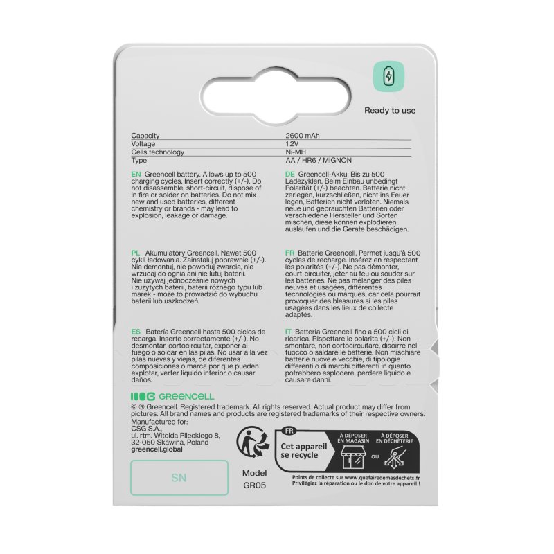*Green Cell Dobíjecí baterie Ni-MH 2x AA HR6 2600 mAh