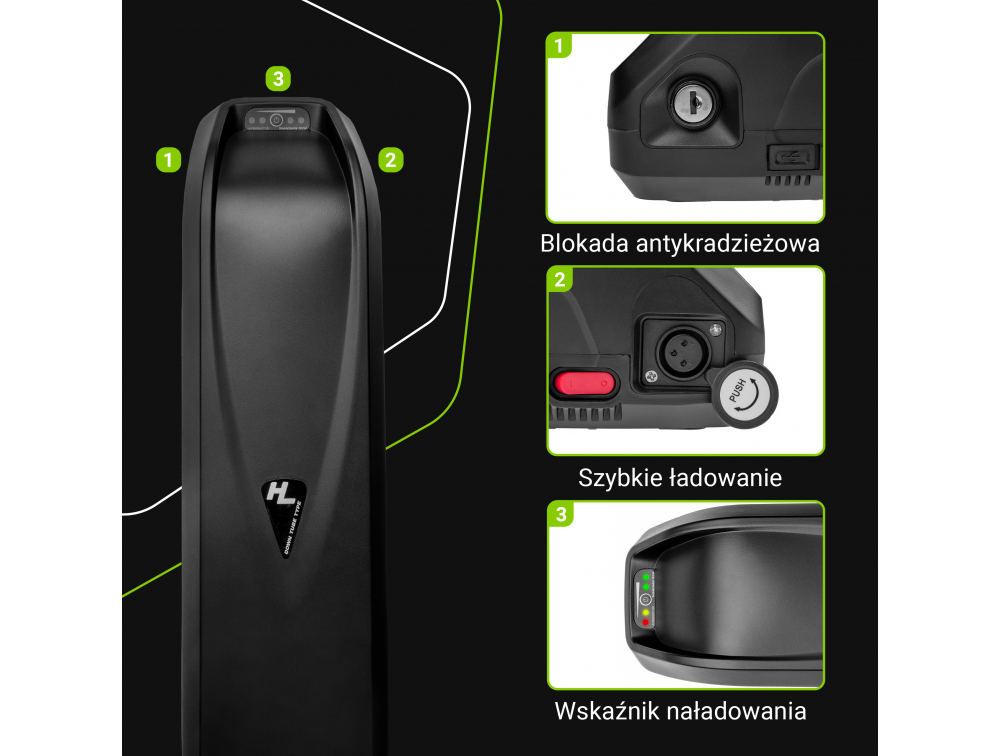 Green Cell EBIKE77STD Baterie Elektro Kolo Nilox, Samebike, Fafrees Down Tube Ebike EC5 na Samebike, Ancheer 36V 20Ah 720Wh