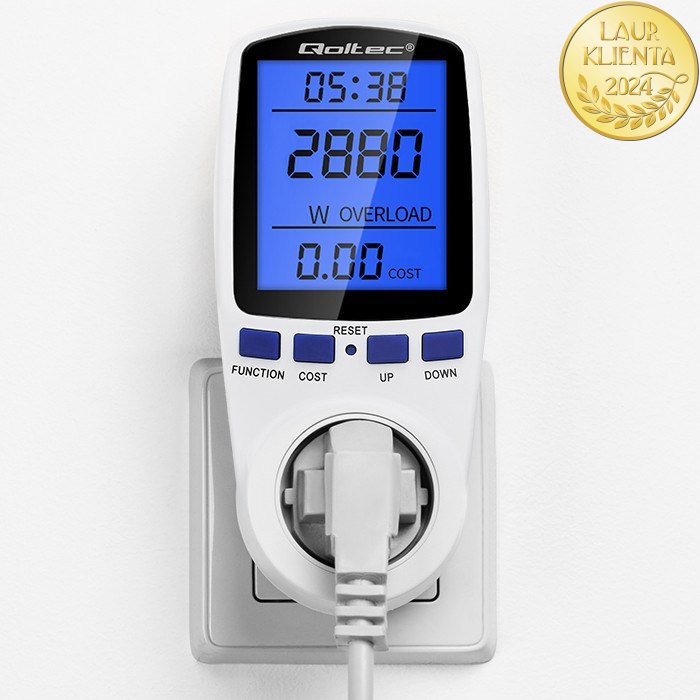 *Qoltec 50626 Měřič spotřeby energie Qoltec PM0626 | 3680W | 16A | LCD
