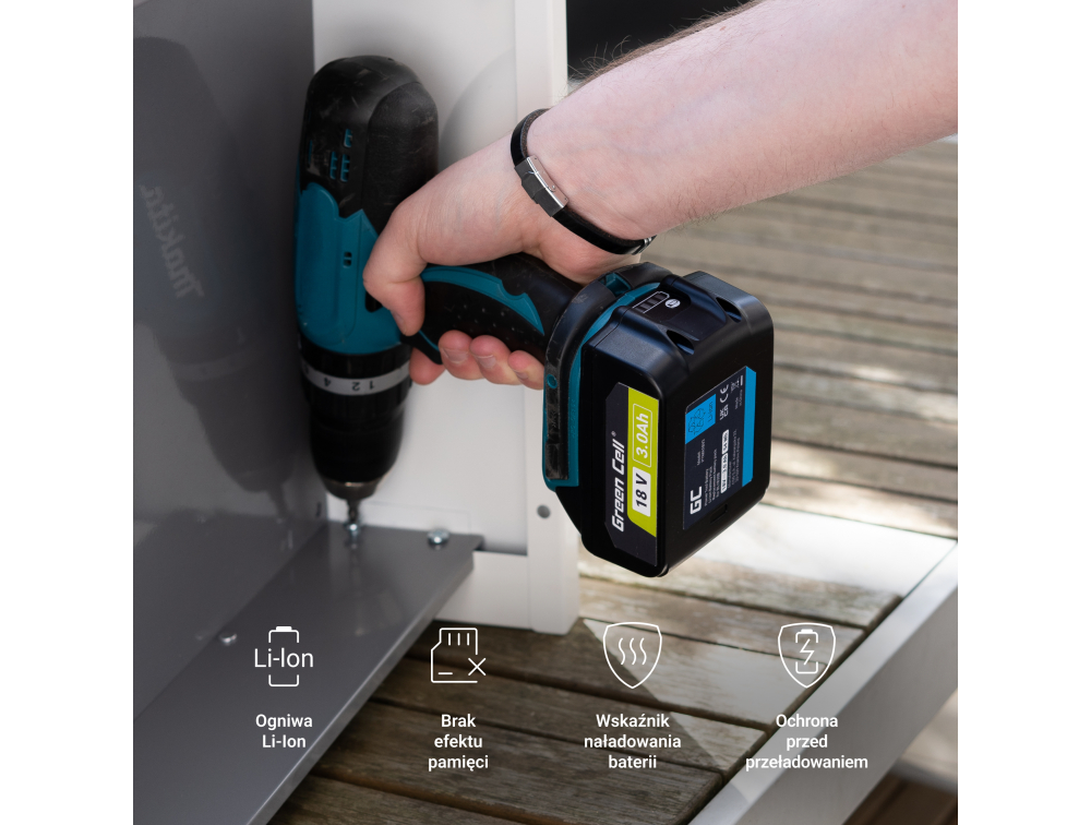 Baterie Green Cell PTMA18V3 Makita 194205-3, BL1830, BL1840, BL1815, 194204-5, LXT400 18V 3000mAh Li-ion