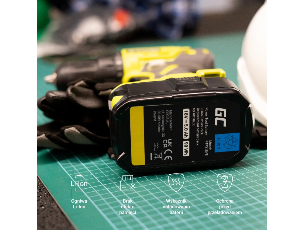 Baterie Green Cell PTRY18V5 Ryobi ONE+ RB18L40 18V 5000mAh Li-ion