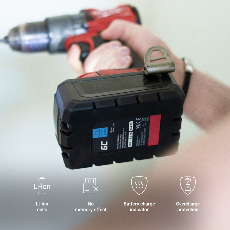 Baterie Green Cell PTML18V8 Millwaukee M18 B18 B41 V18 18V 8000mAh Li-ion