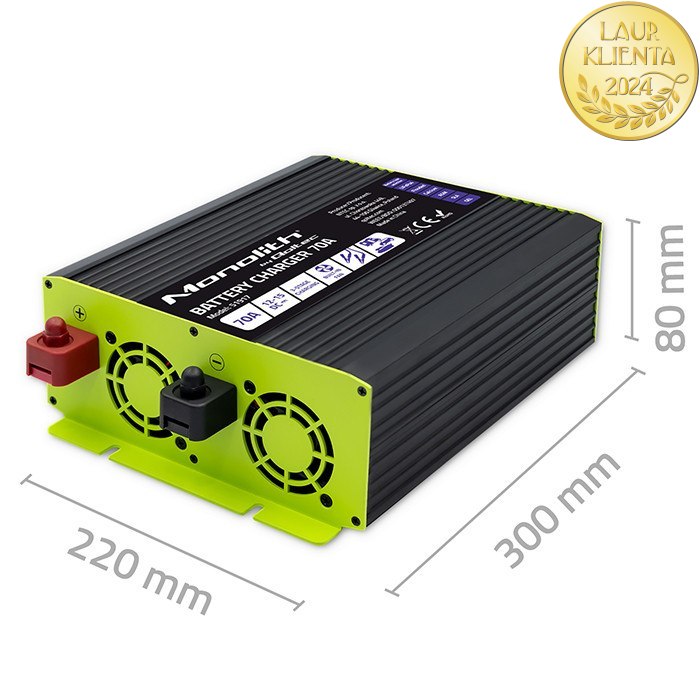 *Qoltec 51917 Inteligentní profesionální nabíječka Monolith pro LiFePO4 AGM GEL SLA baterie | 70A | 12V | Rychlé nabíjení