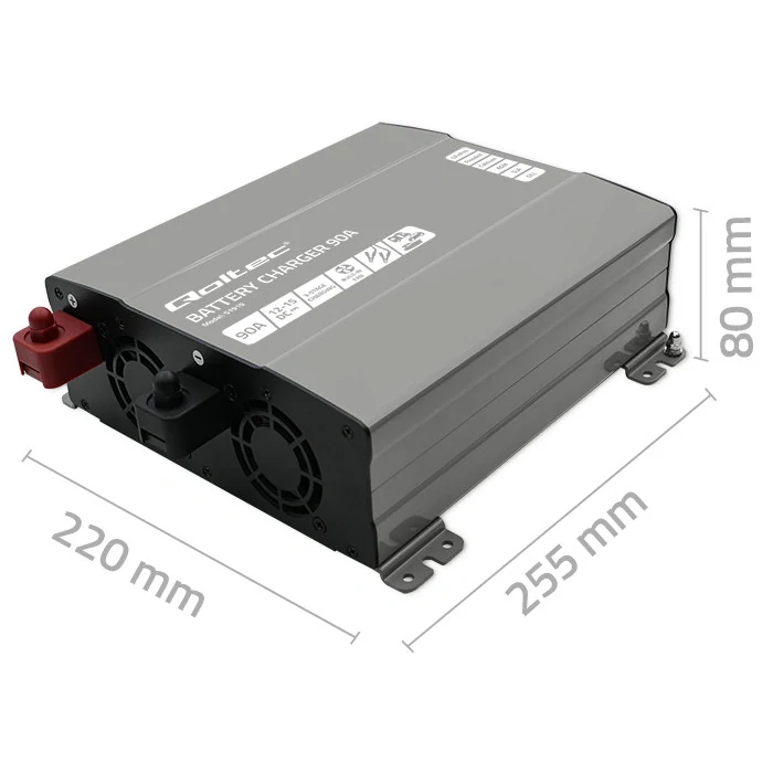 *Qoltec 51919 Inteligentní profesionální nabíječka Monolith pro LiFePO4 AGM GEL SLA baterie | 90A | 12V | Rychlé nabíjení