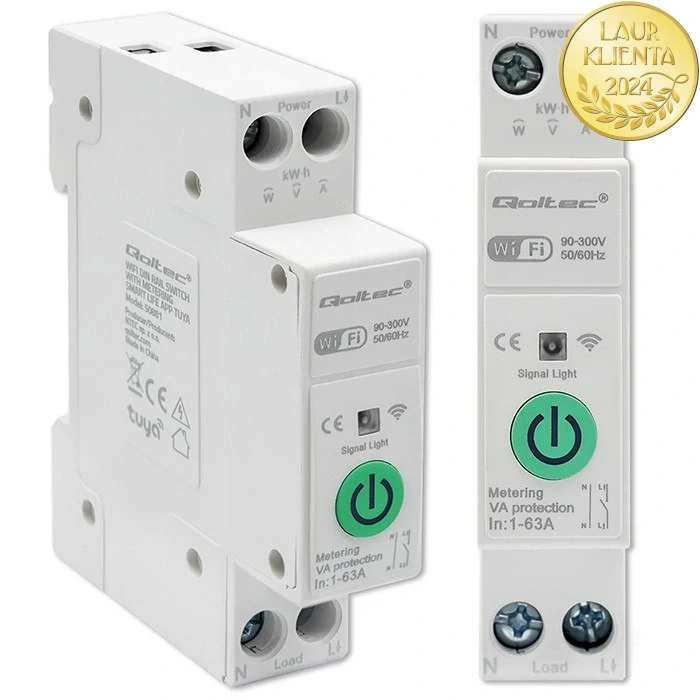 *Qoltec 50881 Wi-fi relé 63A na DIN lištu s elektroměrem | TUYA | Smart Home
