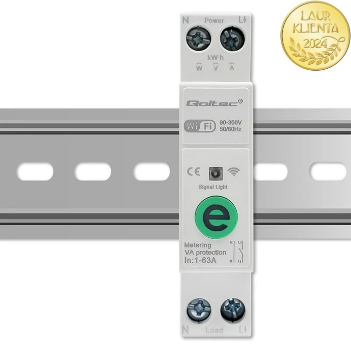 Qoltec 50991 Relé Qoltec 63A na DIN lištu s elektroměrem | eWeLink od Sonoffa | Wi-Fi | LED dioda