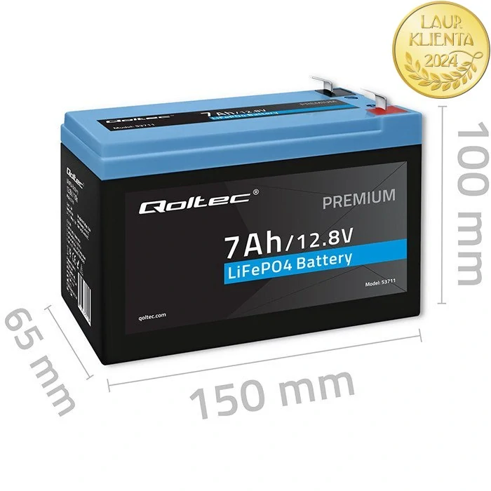 *Qoltec 53711 Baterie LiFePO4 lithiová železná fosfátová baterie | 12,8V | 7Ah | 89,6 Wh | BMS