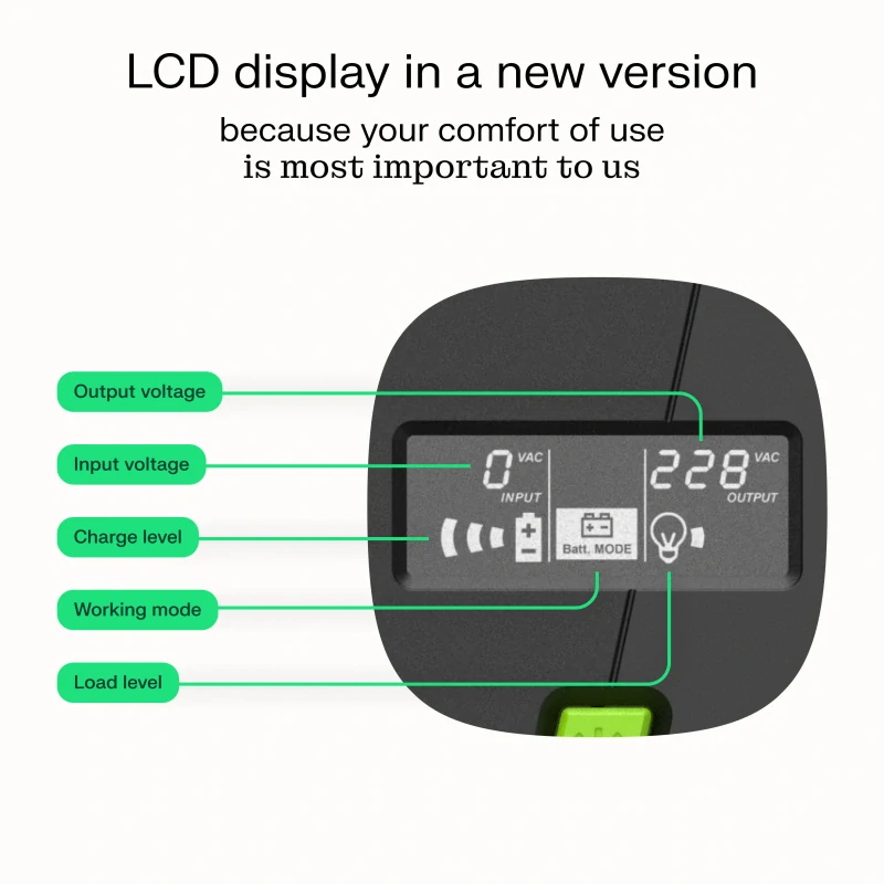 Green Cell UPSLM600 Záložní zdroj UPS Greencell 1000VA 600W PowerProof s LCD displejem modifikovaný sinus