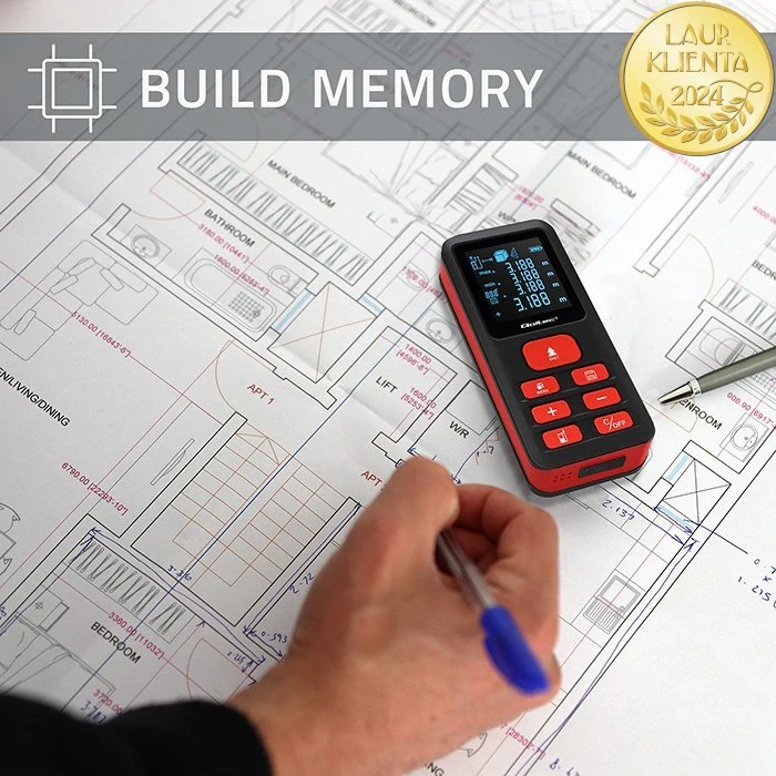 *Qoltec 50688 Precise digitální laserový dálkoměr s elektronickou nivelací | podsvícený LCD | 120 m