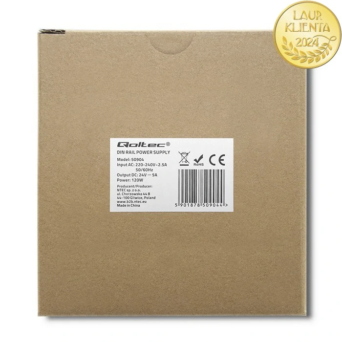 Qoltec 50904 – Průmyslový napájecí zdroj na DIN lištu 120 W / 24 V / 5 A