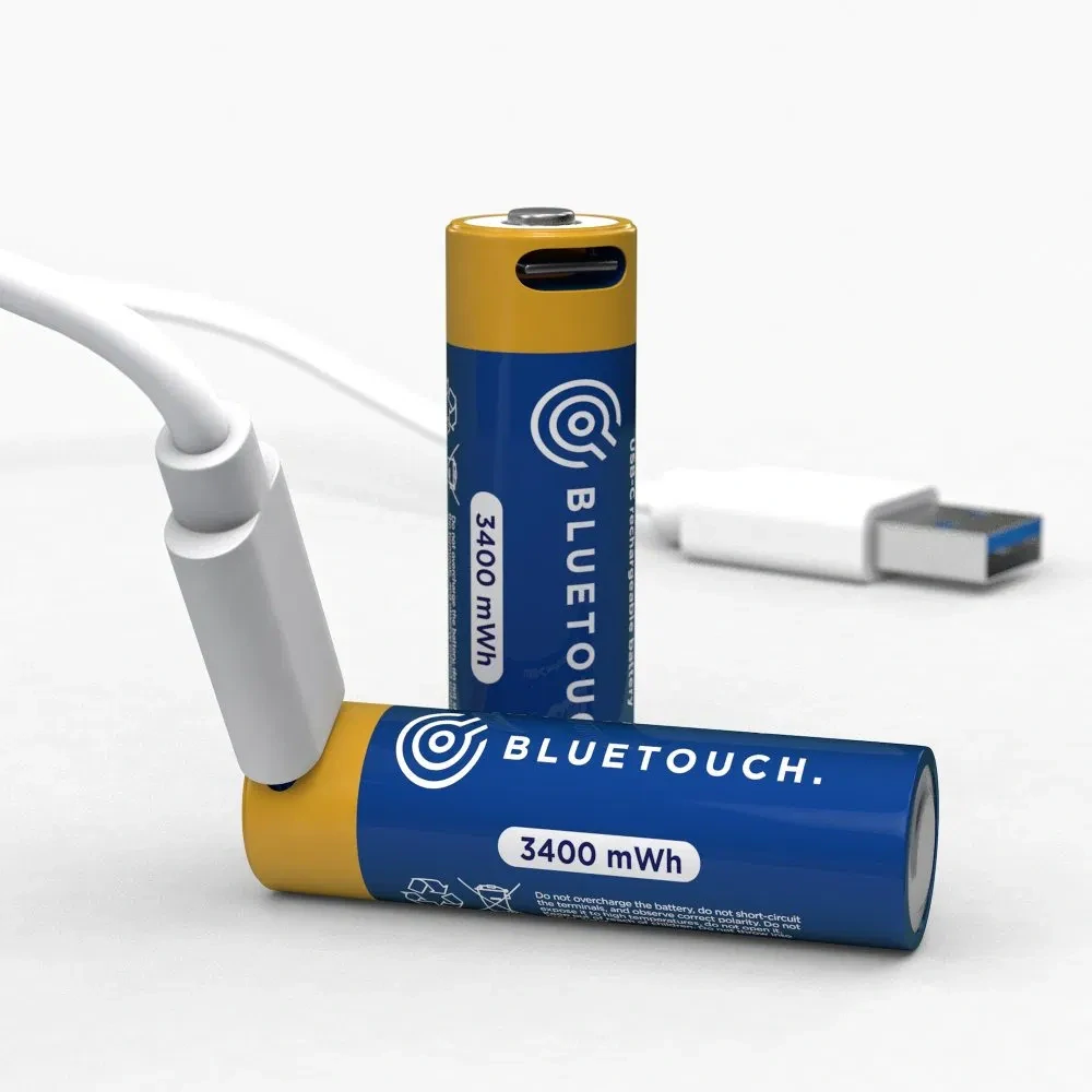 *BlueTouch USB-C nabíjecí baterie AA 1,5 V / 3400 mWh – Li-Ion tužkové články s USB-C nabíjením, 2 ks
