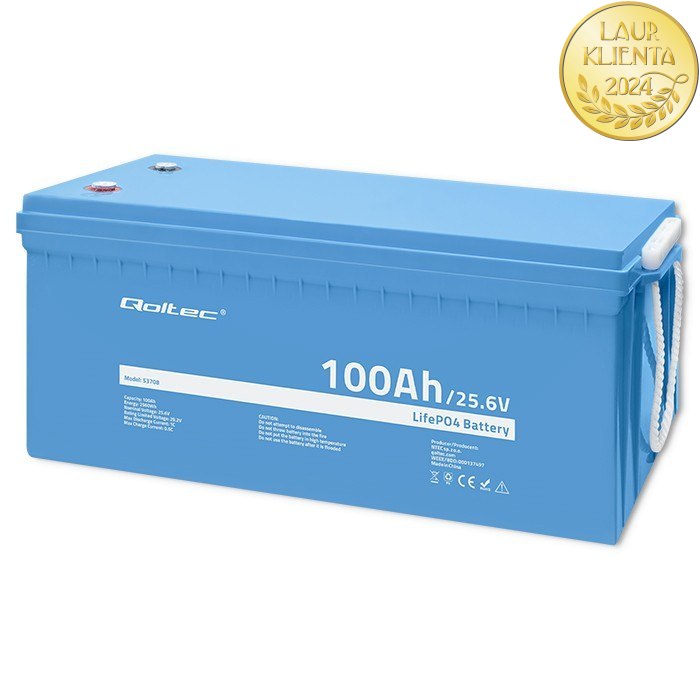 Qoltec 53708 Baterie 24V LiFePO4 lithiová železná fosfátová baterie | 25,6 V | 100 Ah | 2560 Wh | BMS