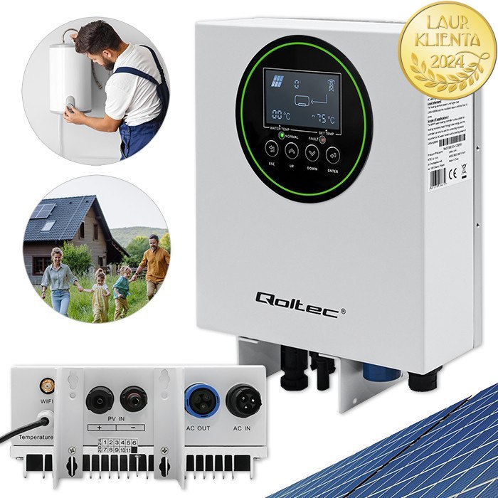 Qoltec 53867 Solární měnič pro ohřev vody ECO Solar Boost | MPPT | BYPASS | LCD | 3kW/4kW | Wi-Fi