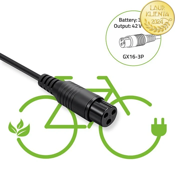 *Qoltec 52618 Nabíječka pro elektrokola Qoltec 42V 2A | 36V e-bike baterie | konektor 3-pin GX16 + napájecí kabel