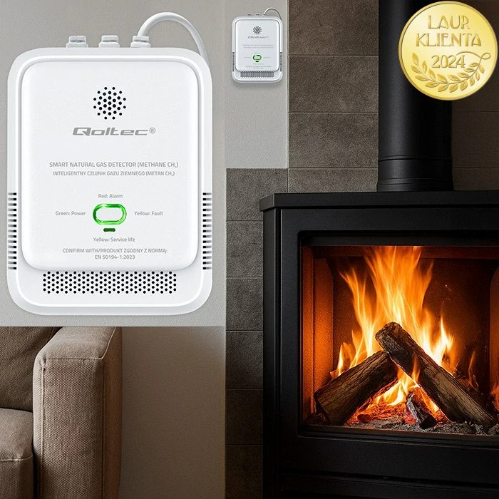 Qoltec 52650 Detektor úniku zemního plynu Qoltec CH4 | Alarm 85 dB | LED indikace | Certifikovaný senzor