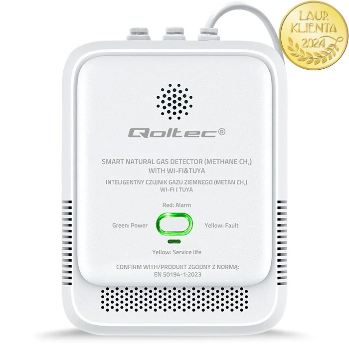 *Qoltec 52651 Qoltec WiFi detektor úniku zemního plynu CH4 | Tuya Smart | Alarm 85 dB | LED indikace