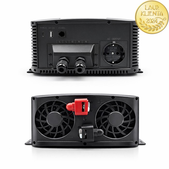 Qoltec 52693 Měnič napětí Qoltec 12V → 230V 3000W/6000W čistá sinusovka | LCD | USB | USB-C | pro LiFePO4 a AGM baterie