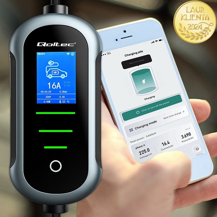 Qoltec 52720 Mobilní nabíječka Qoltec 2 v 1 Typ 2 – 11kW | 400 V | CEE 16A | Wi-Fi | TUYA | SMART LIFE | Nastavitelný proud | 5 m kabel