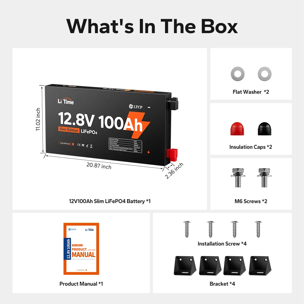 ❄️LiTime 12V 100Ah Slim LiFePO4 baterie s Bluetooth a ohřevem – ultra tenká baterie do karavanu, vestavby a lodě