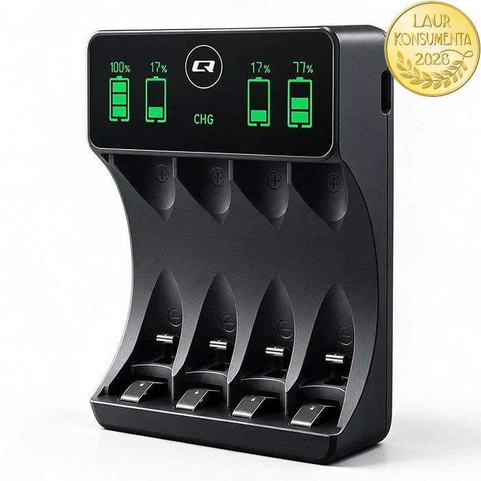 Qoltec 50968 Nabíječka akumulátorů AA/AAA (R6/R03) Ni-MH/Ni-Cd | LCD | USB-C