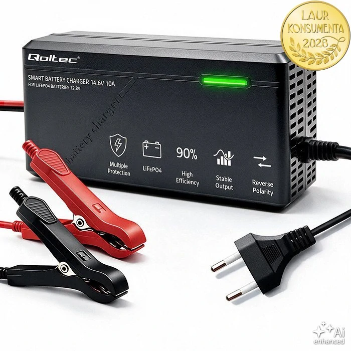 Qoltec 52670 Nabíječka pro LiFePO4 baterie 12,8V | 10A | 14,6V | 150W | CC/CV | LED