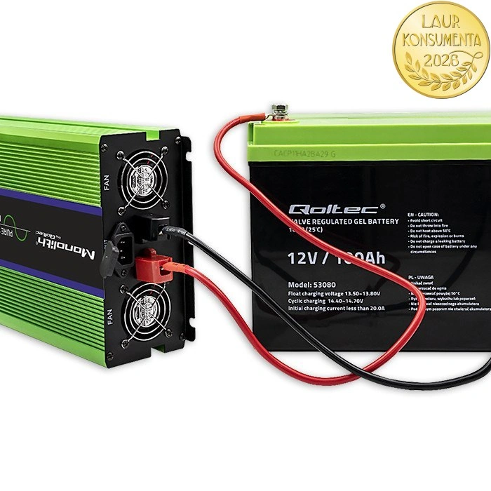 Qoltec 51943 měnič 12V/230V 2000W (4000W špička), čistý sinus, UPS + nabíječka 15A, LCD