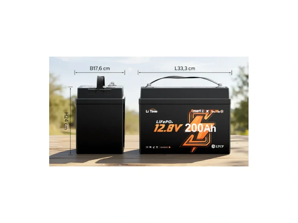 LiTime 12V 200Ah XTRA Mini LiFePO4 baterie 2560Wh – Bluetooth 5.0, 200A BMS, IP65, ochrana proti mrazu