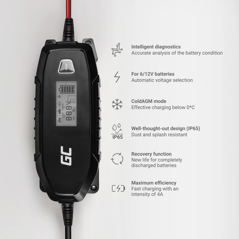 *Green Cell Nabíječka pro Akumulátory 6V / 12V (4A) s funkcí inteligentní diagnostiky