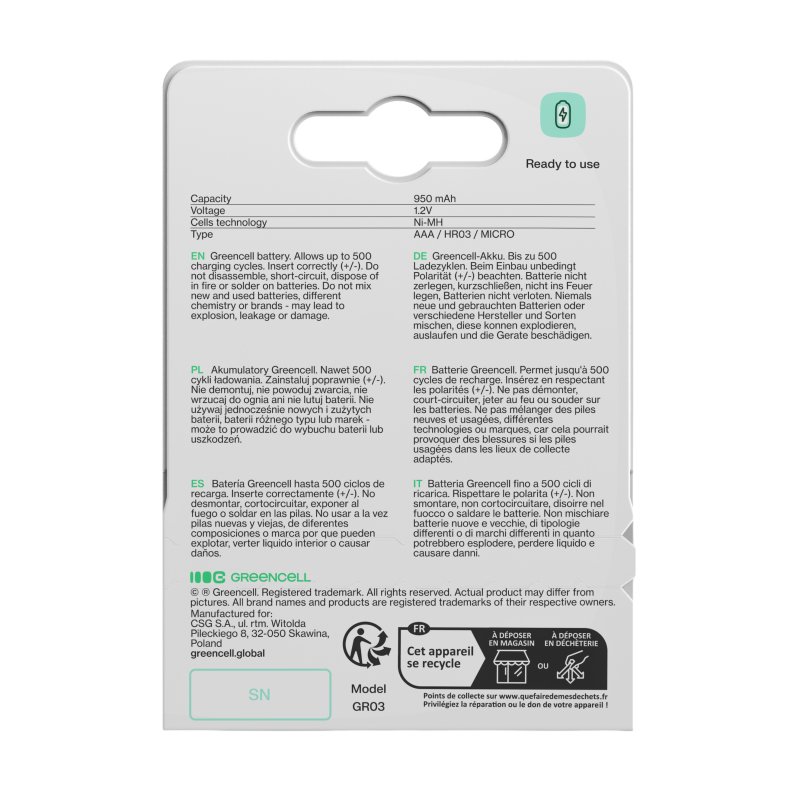 *Green Cell Dobíjecí baterie Ni-MH 4x AAA HR03 950mAh