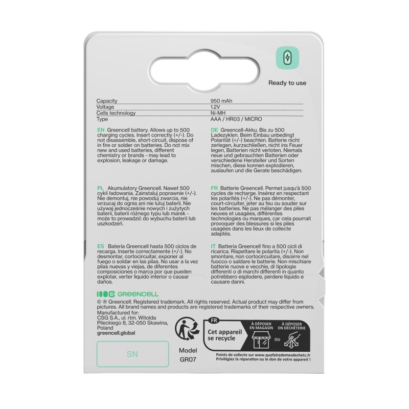 *Green Cell Dobíjecí baterie Ni-MH 2x AAA HR03 950 mAh