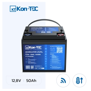 ❄️Baterie Kon-Tec Blue Line KT-LFP1250 Lithium-železo-fosfátová LiFePO4 baterie 12V, 12,8V 50Ah, 640Wh - Wireless BMS System + funkce ohřevu baterie