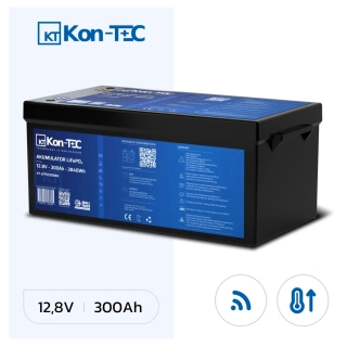 ❄️Baterie Kon-Tec Blue Line KT-LFP12300 Lithium-železo-fosfátová LiFePO4 baterie 12V, 12,8V 300Ah, 3840Wh - Wireless BMS System + funkce ohřevu baterie