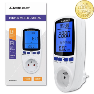 *Qoltec 50626 Měřič spotřeby energie Qoltec PM0626 | 3680W | 16A | LCD