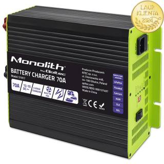 *Qoltec 51917 Inteligentní profesionální nabíječka Monolith pro LiFePO4 AGM GEL SLA baterie | 70A | 12V | Rychlé nabíjení