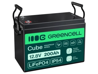 Baterie Green Cell CUBE LiFePO4 LFPGC12V200AH Baterie LiFePO4 12V, 12,8V 200Ah, 2560Wh IP54 Lithium-železo-fosfátový Akumulátor pro karavany, pro obytné vozy, solární panely a jiné