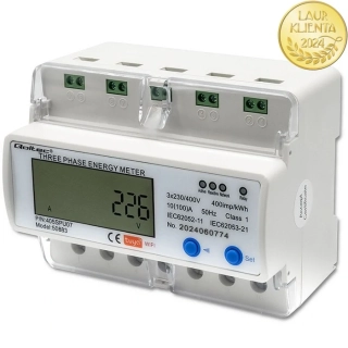 *Qoltec 50883 Třífázové elektronické počítadlo | měřič spotřeby energie na DIN lištu | Wifi | TUYA | 400V | LCD |