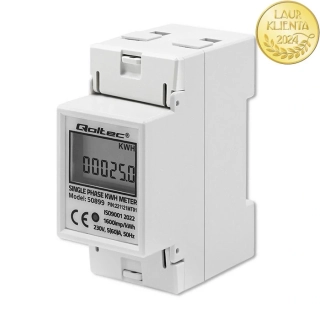 *Qoltec 50899 Jednofázové elektronické počítadlo | měřič spotřeby energie na DIN lištu | 230V | LCD | 2P